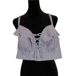 Cacique Swim Top Womens Size 44B Blue White‎ Full Bra Nautical